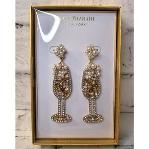 Champagne Glass Crystal Dangle Faux Pearl Sparkle Jewels Celebration Earrings